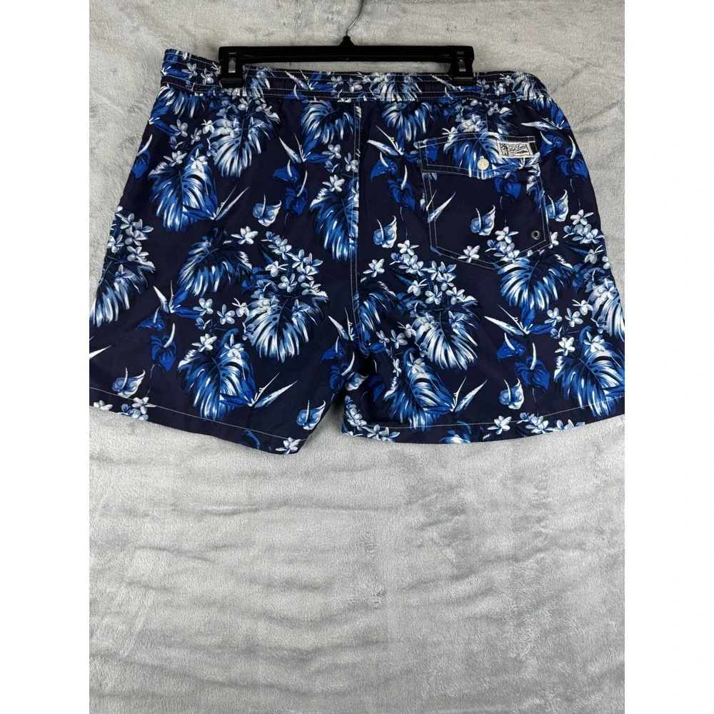 Polo Ralph Lauren Large Swim Trunks Mens Blue Floral Excellent Tropical Shorts‎